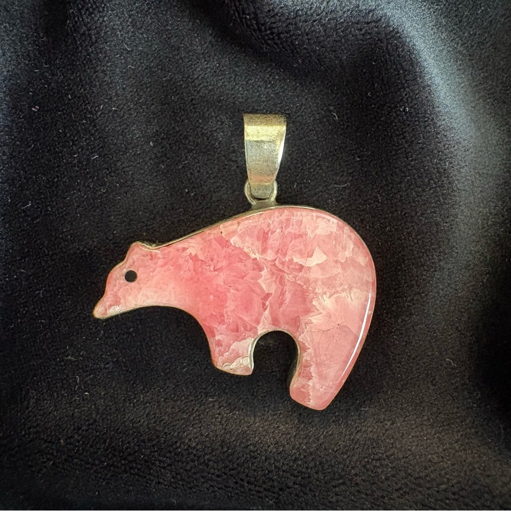 Sterling Silver Rhodochrosite Bear Pendant